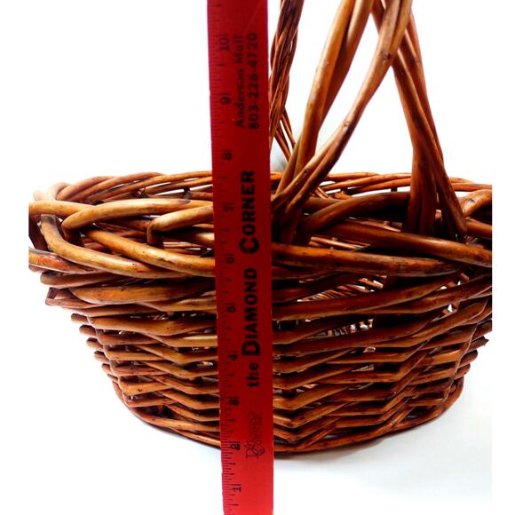 Large Rustic Woven Rattan Handled Basket Twisted Handle 19" Heavy Duty Farmhouse - Picture 7 of 9